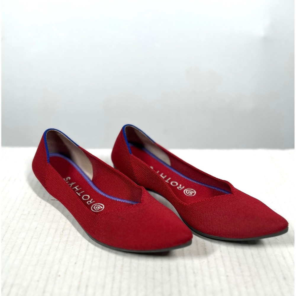 Rothy's The Point Women 7.5 Red Pointed Toe Knit Flat Sustainable Washable Shoes